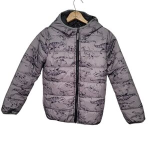 Carters Boys Hooded Dinosaur Grey Puffer Jacket Size 10